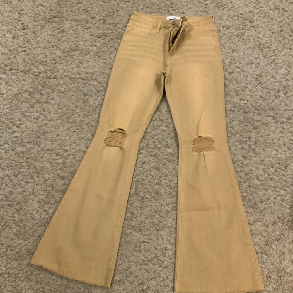 Tan Flared Women Jeans